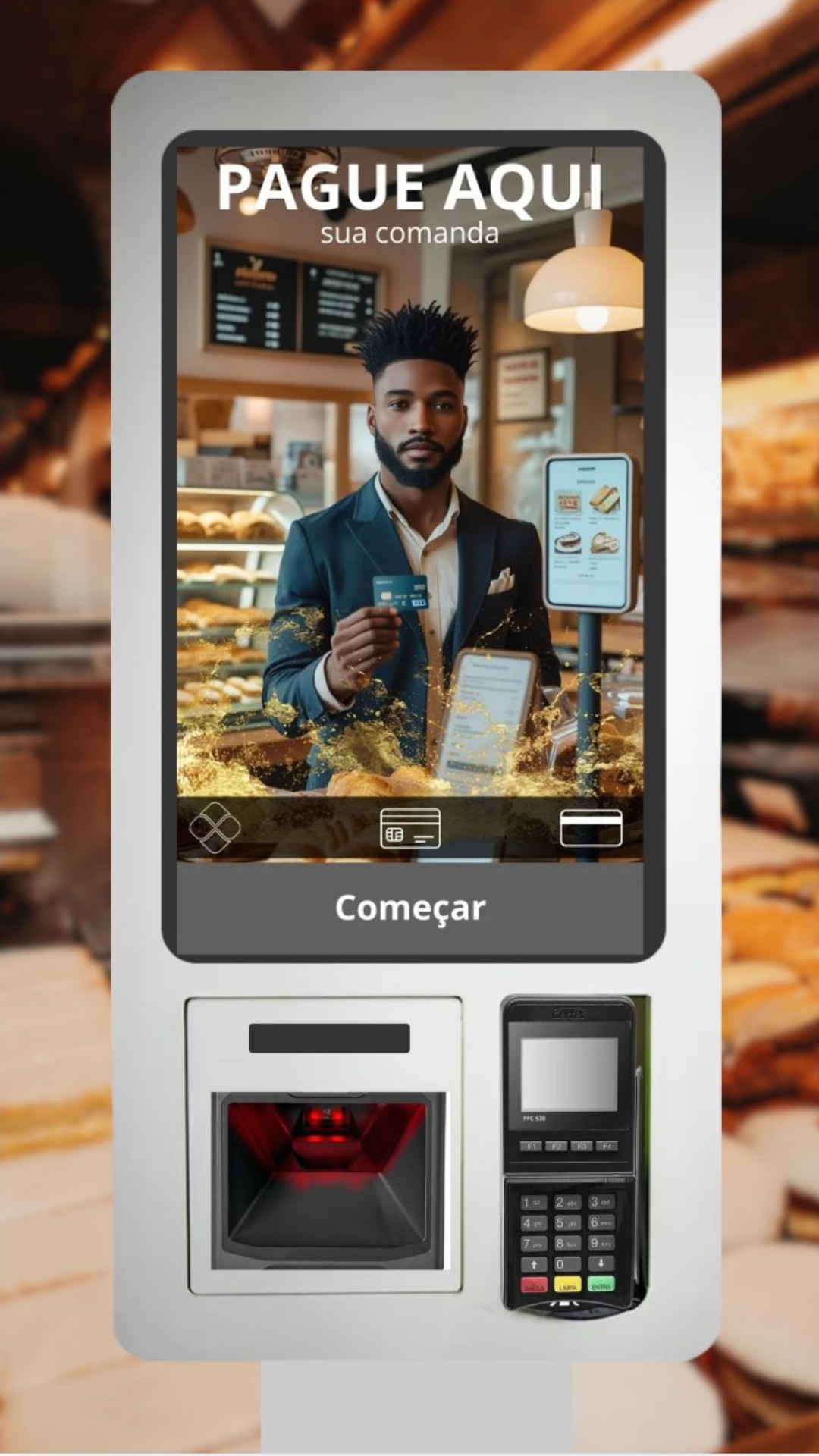 Totem de autoatendimento em padaria moderna